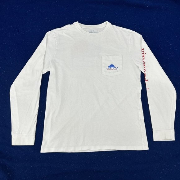 Vineyard Vines Shirt Men's‎ S White Long Sleeve Crew Neck Pocket Tee Sailfish - Picture 2 of 10
